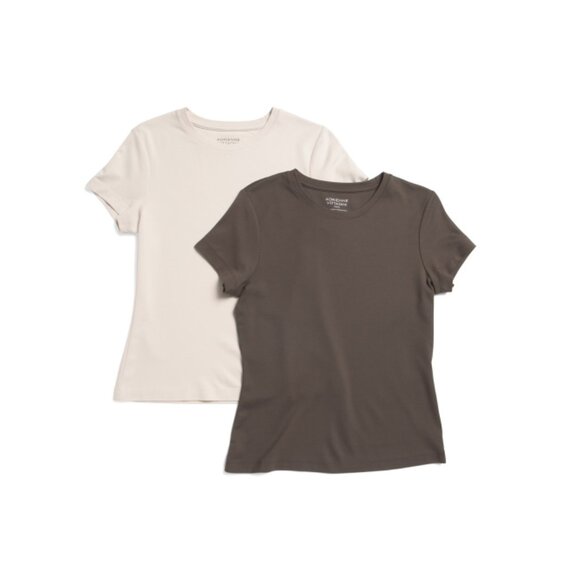 ADRIENNE VITTADINI Oat 2pk Short Sleeve Ponte Crew Neck Tops - Picture 1 of 2